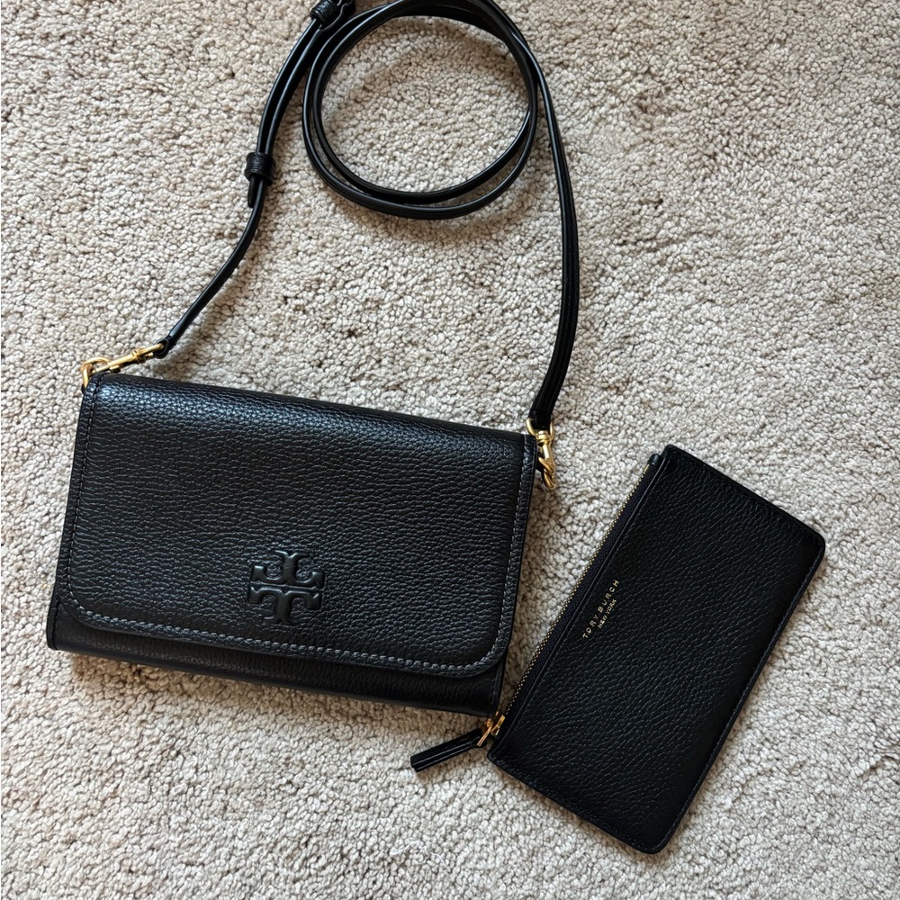 Tory Burch Black Thea Crossbody Bag and Wallet Set